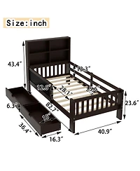 Streamdale Furniture Streamdale Twin Platform Bed with Chalkboard, Storage, Shelves, Espresso