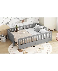 Streamdale Furniture Twin Xl Solid Wood Platform Bed with Guardrails, Converts to Queen