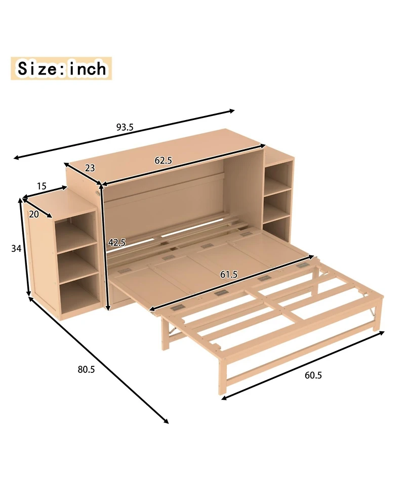 Streamdale Furniture Queen size Pine, Mdf, and Plywood storage drawers and shelves Murphy bed