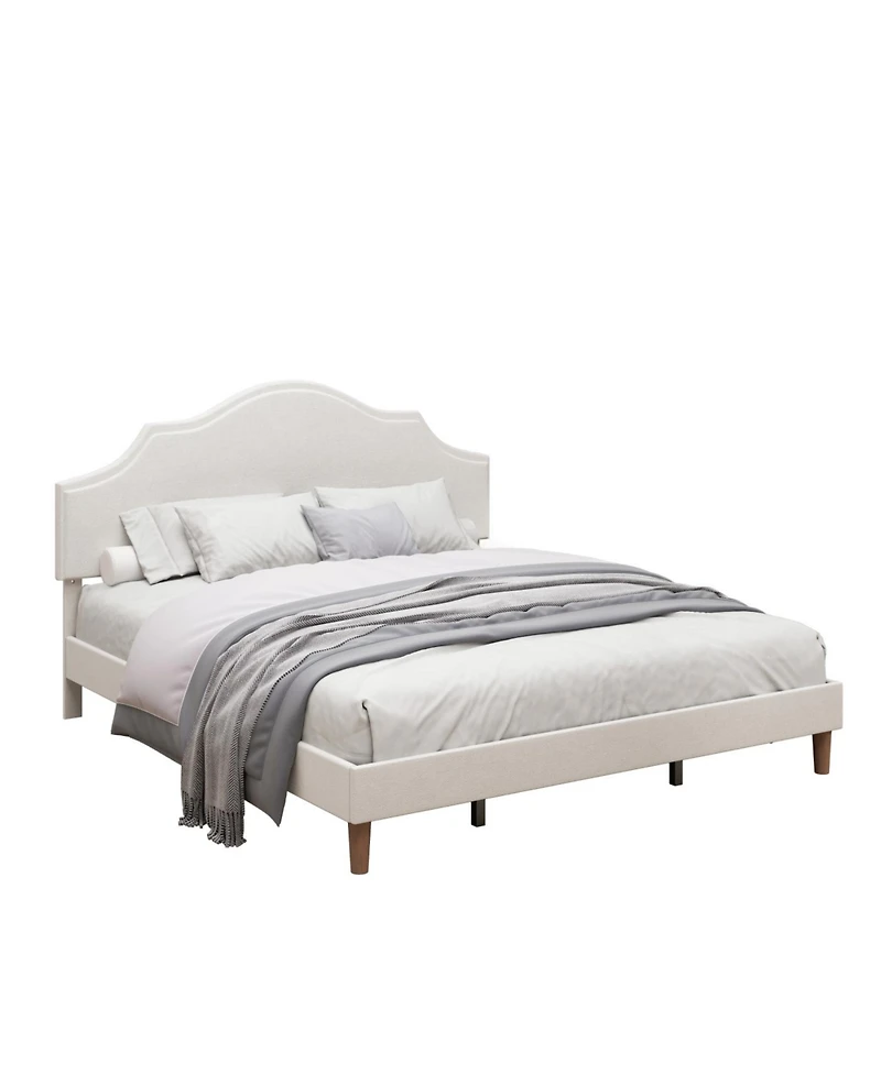 Streamdale Furniture Streamdale King Size Upholstered Platform Bed with Adjustable Headboard - White