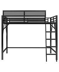 Streamdale Queen Size Metal Loft Bed with Ladder & Shelves - Black