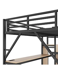 Streamdale Furniture Full Loft Bed with Desk, Charging Station & Stairs - Black