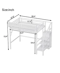 Streamdale Furniture Twin Xl Loft Bed with Stairs, Storage Shelves & Wardrobe - White