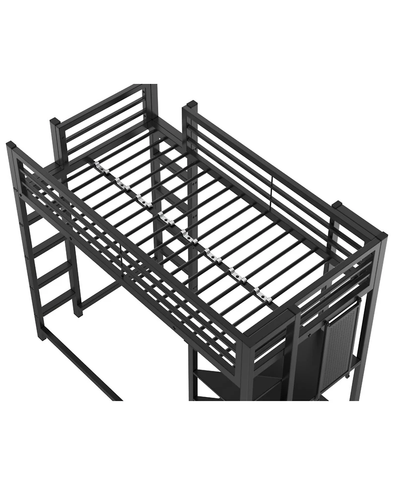 Streamdale Furniture Loft Bed with Desk, Metal Twin Size Loft Bed Frame, Black Bedroom Bed Frame