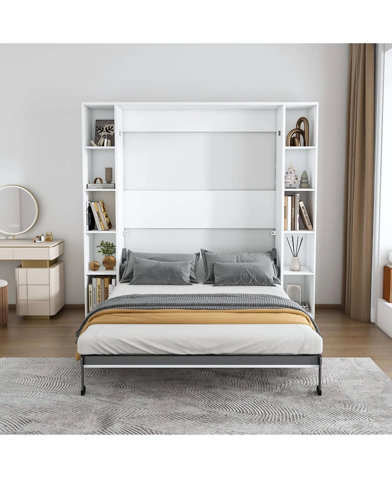 Streamdale Furniture Streamdale Queen Murphy bed, foldable wall bed with storage cabinet, white