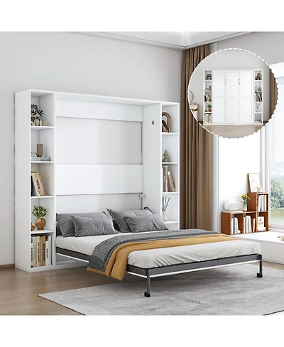 Streamdale Furniture Streamdale Queen Murphy bed, foldable wall bed with storage cabinet, white