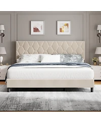 Gaomon Upholstered Bed with Adjustable Headboard, Heavy-Duty Platform Frame, Strong Wood Slats, Noise-Free, No Box Spring Required