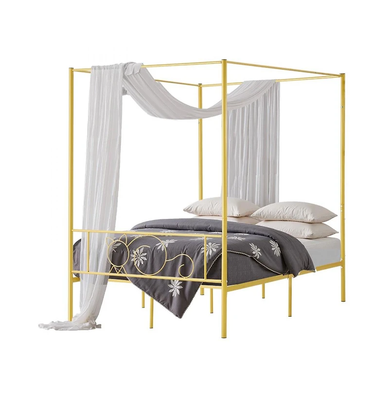 Slickblue Canopy Bed with Metal Frame, Headboard, and Four Posters