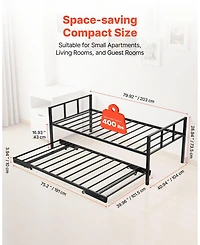 Slickblue Daybed with Metal Frame, Pull-Out Trundle, and Strong Slats