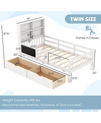 Slickblue Wooden Built-In Bookcase, 2 Storage Drawers, Guardrails, Durable Design Storage Bed