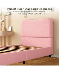 gaomon Twin Size Pink Velvet Upholstered Kids Bed Frame with Headboard, Low Profile, Cozy, Sturdy Wood Slats, Easy Assembly