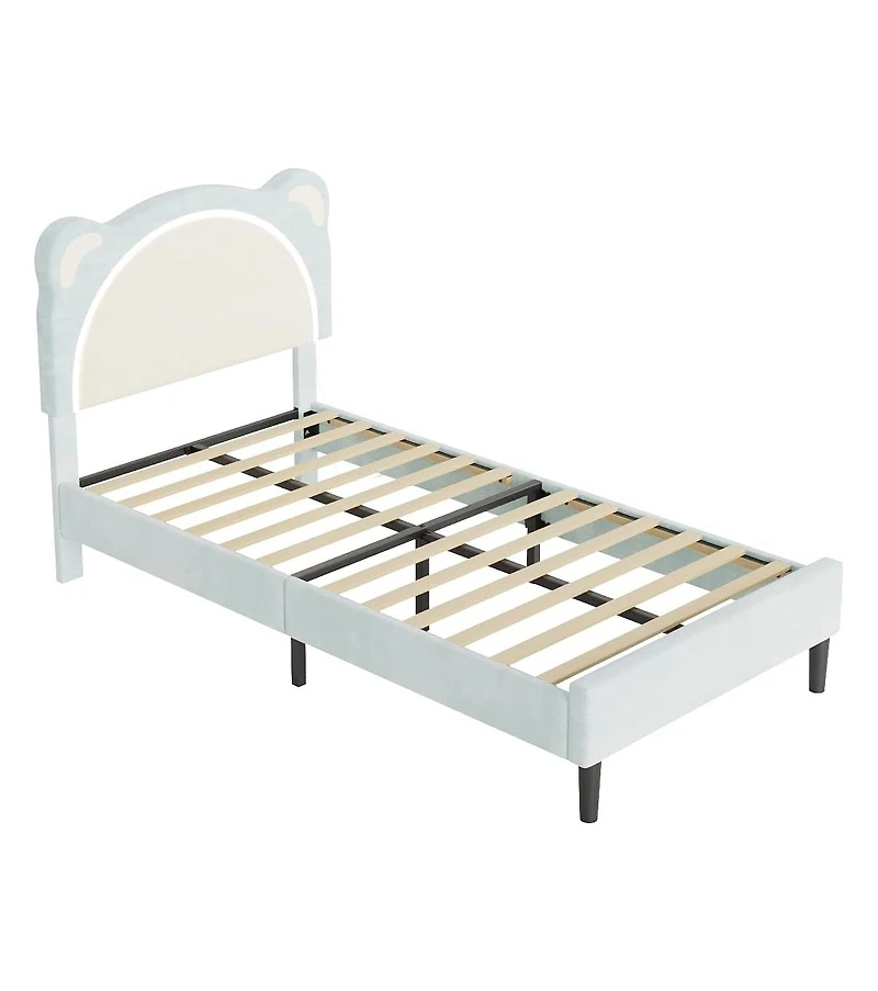 gaomon Upholstered Twin Kids Platform Bed Frame with Adjustable Headboard, Led Light, Wood Slats, No Box Spring – Bed Frame