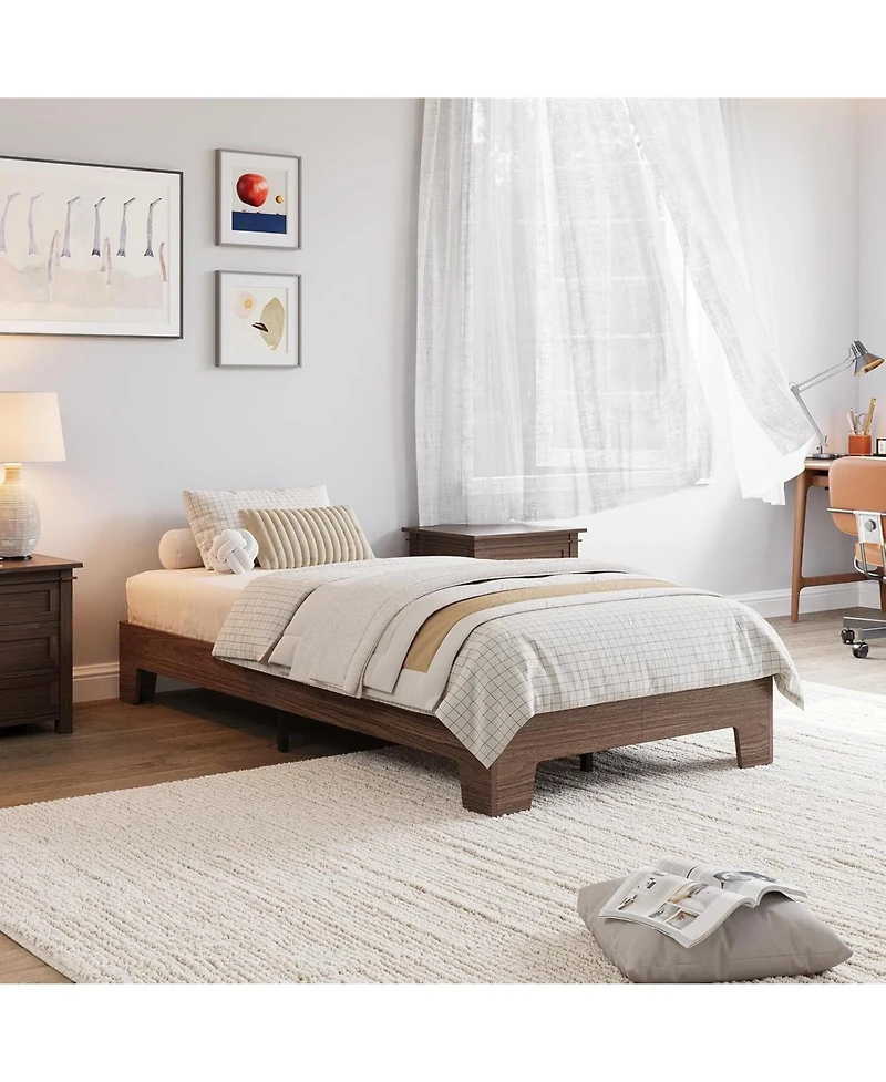 gaomon Twin Xl Platform Bed Frame with Underbed Storage 10.24" Clearance Wood & Metal Slats No Headboard Walnut