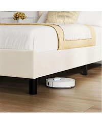 gaomon Full Velvet Upholstered Bed Frame with Adjustable Headboard Sturdy Metal Slats No Box Spring Noise Free Easy Assembly Beige