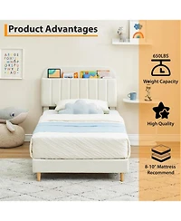 gaomon Velvet Upholstered Twin Bed Frame with Storage Headboard, Wooden Slats, Noise Free – Platform Bed for Kids Girls
