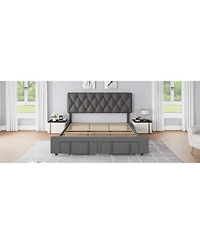 gaomon King Size Upholstered Platform Bed Frame with Storage Drawers and Wooden Slats