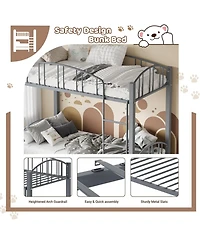 gaomon Metal Bunk Bed Twin Over Twin Heavy Duty Bunkbeds Safety Ladder Arched Guardrail Space-Saving No Box Spring