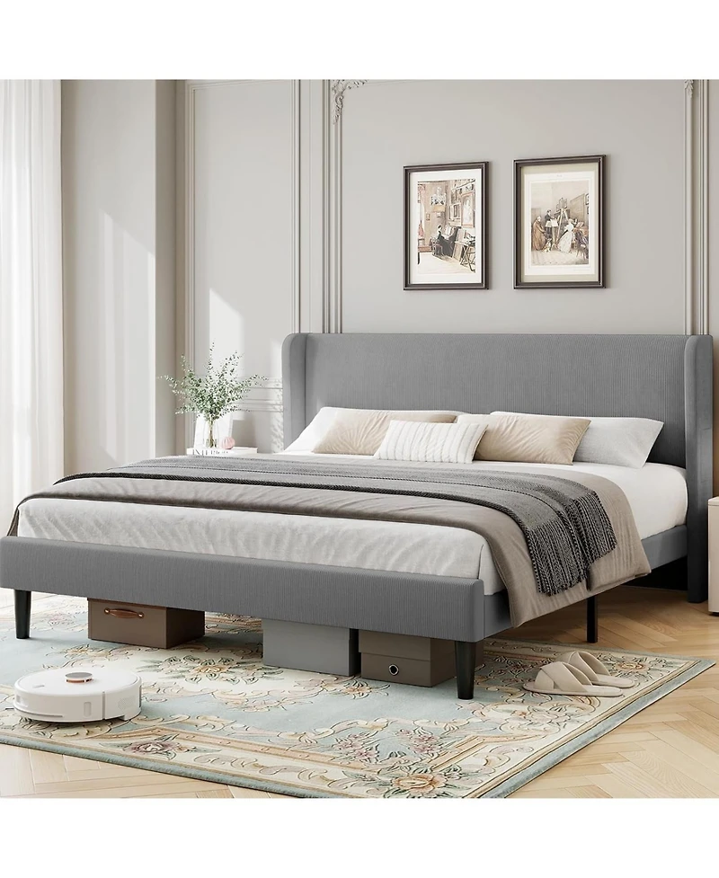 gaomon Easy Assembly Full Size Bed Frame Upholstered Platform Bed Space Saving, for Living Room, Guest Room