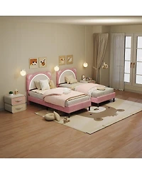 gaomon Twin Xl Kids Bed Frame, Upholstered Platform with Adjustable Headboard & Led,Wooden Slats, No Box Spring, Nursery