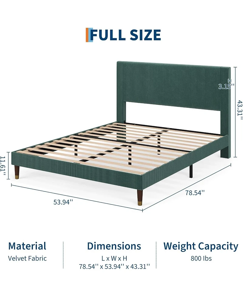 Gaomon Upholstered Platform Bed with Fabric Headboard, Metal Frame & Wood Slats, Noise-Free Support, No Box Spring Needed