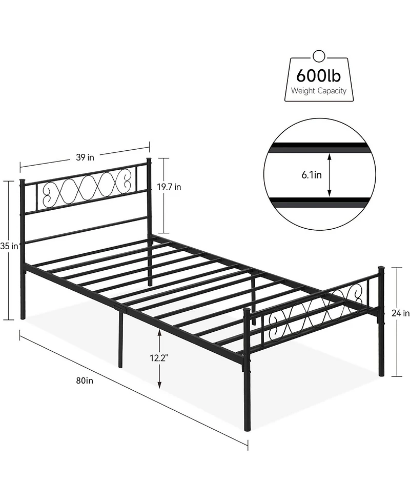 gaomon Twin Xl Metal Bed with Heart-Design Headboard and Footboard, Girls/Boys Platform Frame with Storage Space