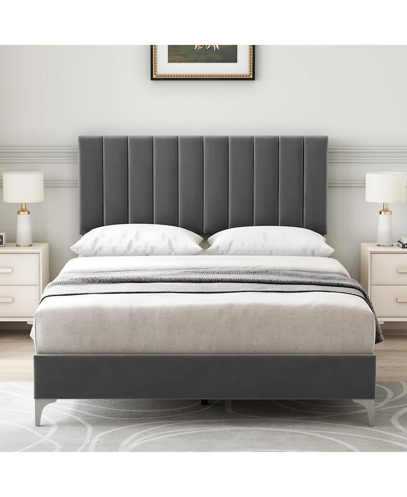 gaomon Full Velvet Adjustable Bed Frame, Strong Wooden Slat Support, Noise-Free, Easy Assembly, No Box Spring Needed