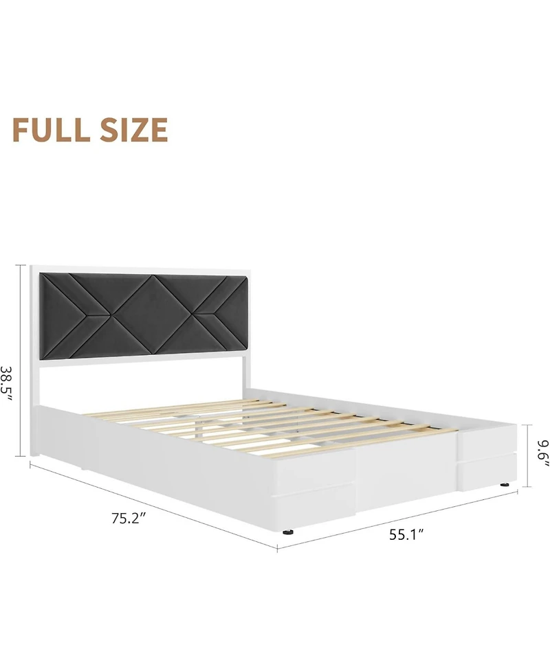 gaomon King Upholstered Bed Frame with Fabric Headboard, Strong Wooden Slats, No Box Spring Needed, Easy Assembly, White