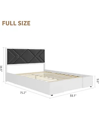 gaomon King Upholstered Bed Frame with Fabric Headboard, Strong Wooden Slats, No Box Spring Needed, Easy Assembly, White