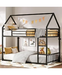 Bunk Bed Twin Xl Over Twin Xl with Ladder and Guardrail, Space Saving, No Box Spring Needed, Black