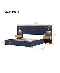 Simplie Fun Royal Blue Velvet Wingback Bed Frame - Queen Size