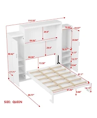 Streamdale Furniture Queen Size Murphy Bed with 2 Wardrobes & Storage Shelf, White