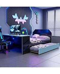 Streamdale Furniture Full Wood Daybed with Twin Trundle, Desk and Usb, Cloud Blue