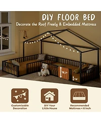 Streamdale Furniture Streamdale Metal L-Shaped Montessori House Bed Frame for 2 Kids, Black