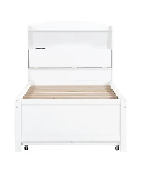 Streamdale Twin Wooden Led Platform Bed with Trundle, Storage Headboard & Drawers, White