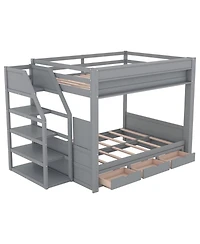 Streamdale Furniture Streamdale Wood Convertible Bunk Bed w/ Storage Stairs & 3 Drawers, Gray