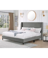 Streamdale Rozitta Gray Velvet Wingback Platform Bed, Queen