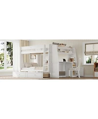 Streamdale Furniture Full Multifunctional Bunk Bed with Desk and Bookshelves, Drawers, Gray