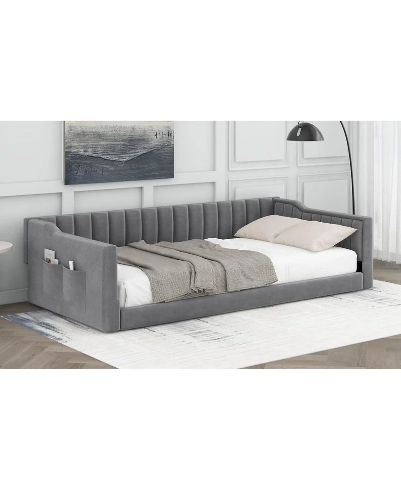 Streamdale Furniture Streamdale Twin Xl Size Upholstery Daybed and Side Storage pocket,Gray