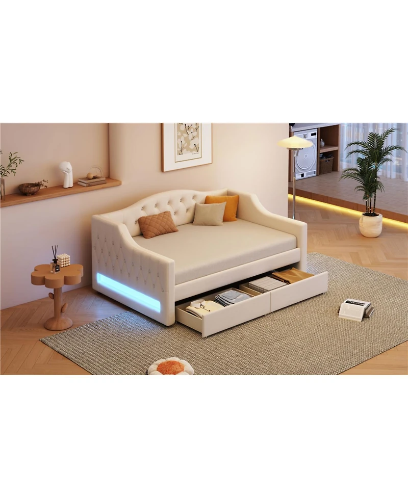 Streamdale Furniture Upholstered Twin Xl Daybed with Led Belt and 2 Drawers