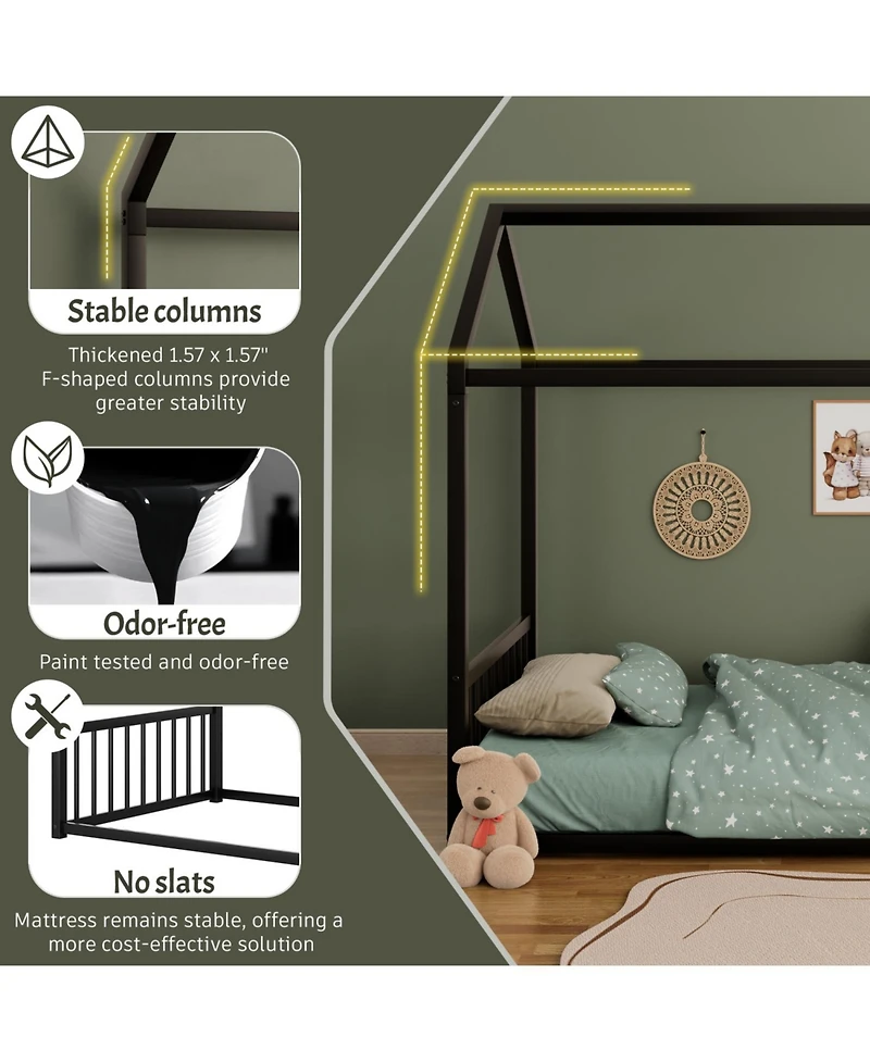 Streamdale Furniture Metal Montessori Design, Safety Rails, Low-to-Ground Frame Bed