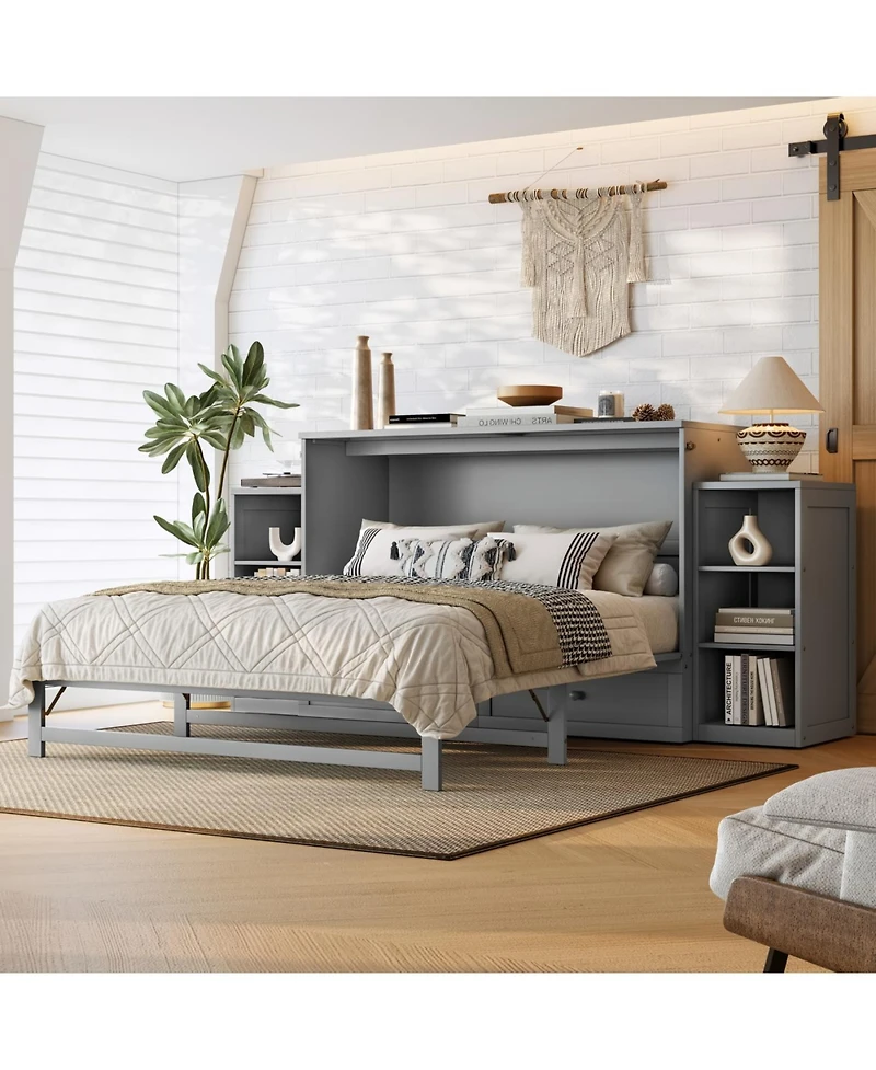 Streamdale Furniture Streamdale Queen size Murphy bed with storage drawers and shelves. Light gray