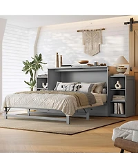 Streamdale Furniture Streamdale Queen size Murphy bed with storage drawers and shelves. Light gray