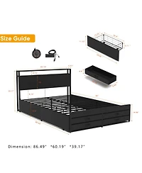 Streamdale Queen Size Bed Frame with 8 Storage Drawers & Led Headboard, Black