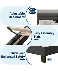 gaomon Platform Bed Frame with Adjustable Linen Upholstered Headboard, Wooden Slat Support, Heavy-Duty Mattress Foundation, No Box Spring Needed