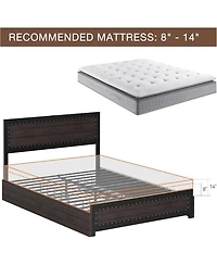 gaomon Bed Frame with Four Storage Drawers and Charging Station, Riveted Headboard Platform Bed with Metal Slat Frame, No Box Spring Required