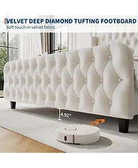 gaomon 51" Tall Size Velvet Upholstered Bed Frame with Deep Button Tufted Wingback Headboard & Footboard, Elegant Platform Bed