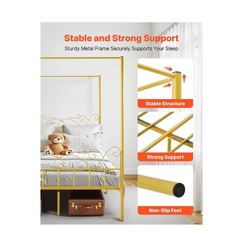 Slickblue Metal Canopy Bed Frame with Headboard and Four Poster Style