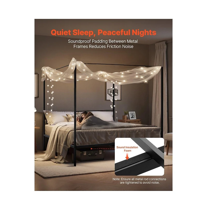 Slickblue Four Poster Metal Canopy Bed Frame for Modern Bedroom