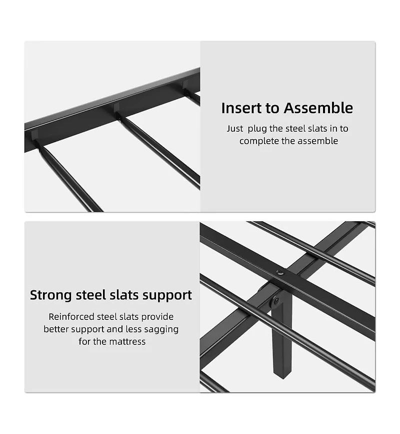 gaomon Queen Size Metal Platform Bed Frame with Faux Leather Headboard Steel Slats Ample Underbed Storage Red Brown