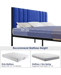 Gaomon Full Size Platform Bed Frame with Velvet Headboard Heavy Duty Metal Bed Frame Blue